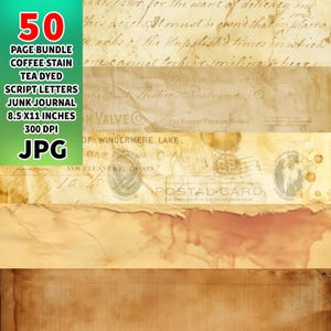 Lot de 50 cafés et scripts, papiers, journal indésirable, neutre, marron, teint, thé, taché, numérique, téléchargement, papier, vintage, imprimable