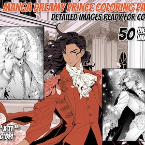 Kolorowanki Dreamy Manga Prince, Kolorowanki dla dorosłych, Kolorowanki dla nastolatków, Kolorowanki dla dzieci, Natychmiastowe pobieranie, Sztuka do druku