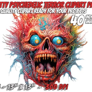 Gritty Psychedelic Terror Clipart, Halloween Clipart, Psychedelic Horror Clipart, Printable, Junk Journal, Scrapbook, Digital Downloads