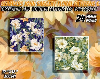 24 John Singer Sargent Inspirado Floral Seamless Patterns Pack 6: Papel Digital, Texturas Imprimibles, Uso Comercial, Descarga Instantánea