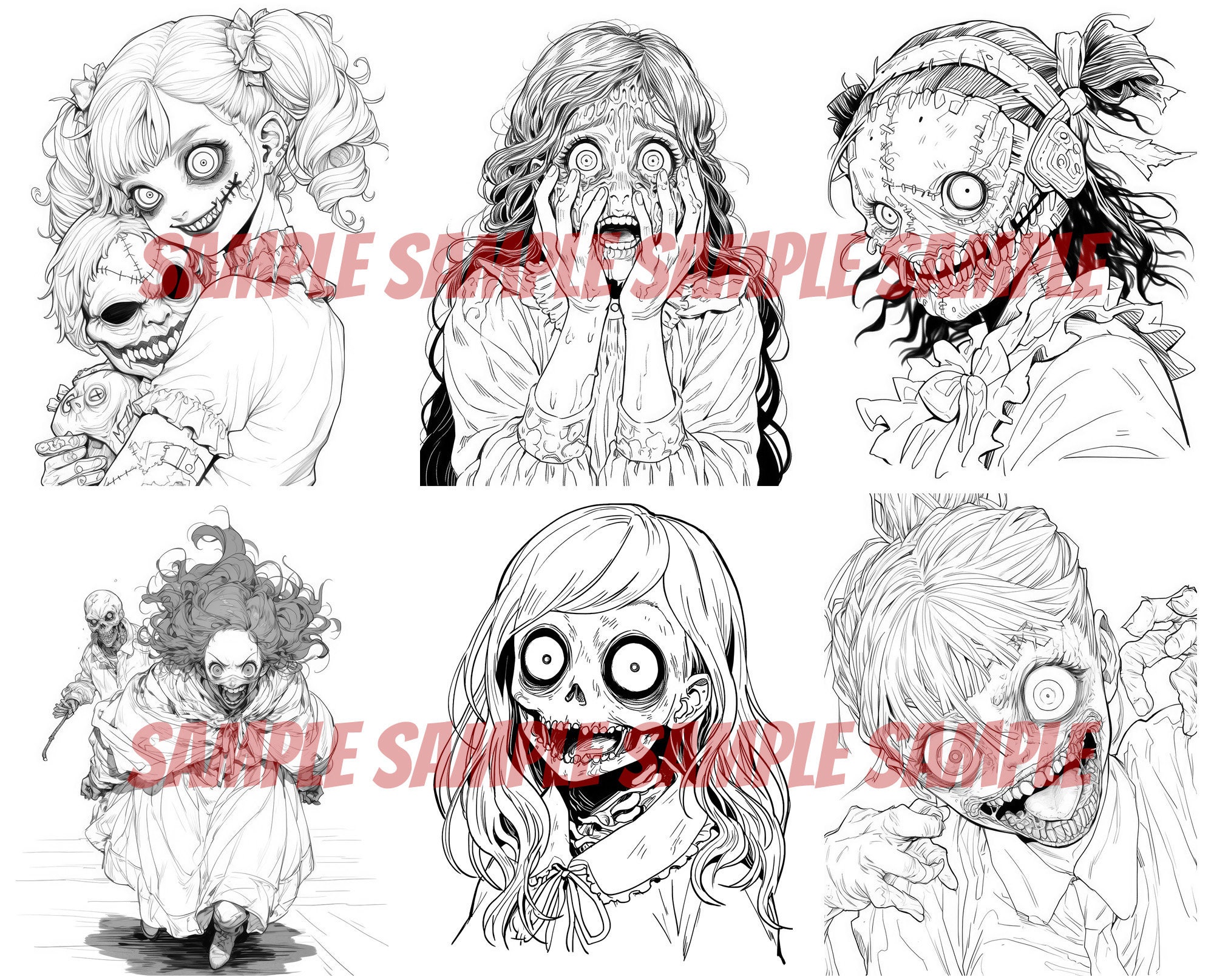 J-horror Insanity Coloring Pages, Horror Anime Coloring Pages, Adult ...