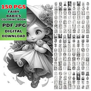 Baby Fairy Coloring Pages BUNDLE: Bohemian Gothic Kawaii Art (PDF & JPG Downloadable Books)