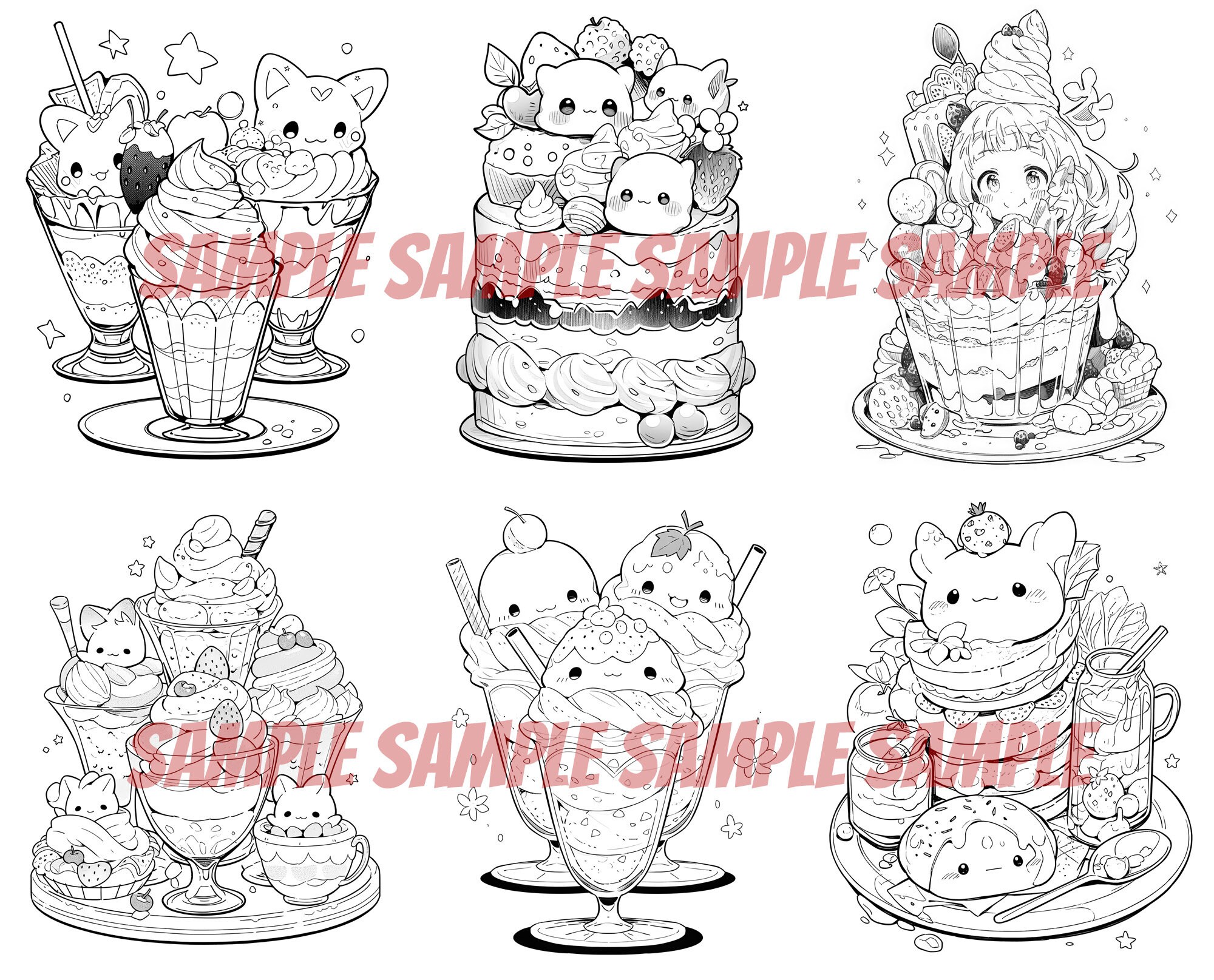 Kawaii Dessert Coloring Pages, Anime Coloring Pages, Adult Coloring