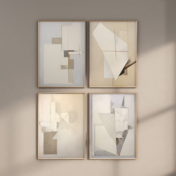 Deconstructed Minimalism Collage Bundle Poster Set, Industrial Fragments, Structural Composition, Minimalist Painting, Deconstructionism