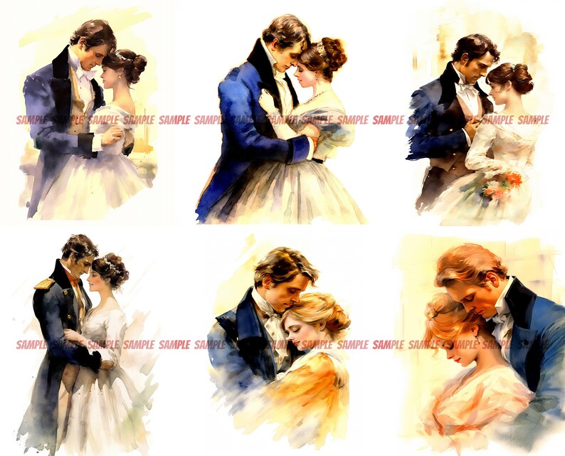 Regency Couple Clipart: Romantic Period Digital Art (50 JPGs) image 2