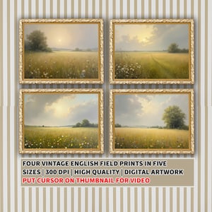 Printable English Wildflower Field Landscape Oil Painting, Vintage Landscape Art Print, Country Field Wall Art Digital Download