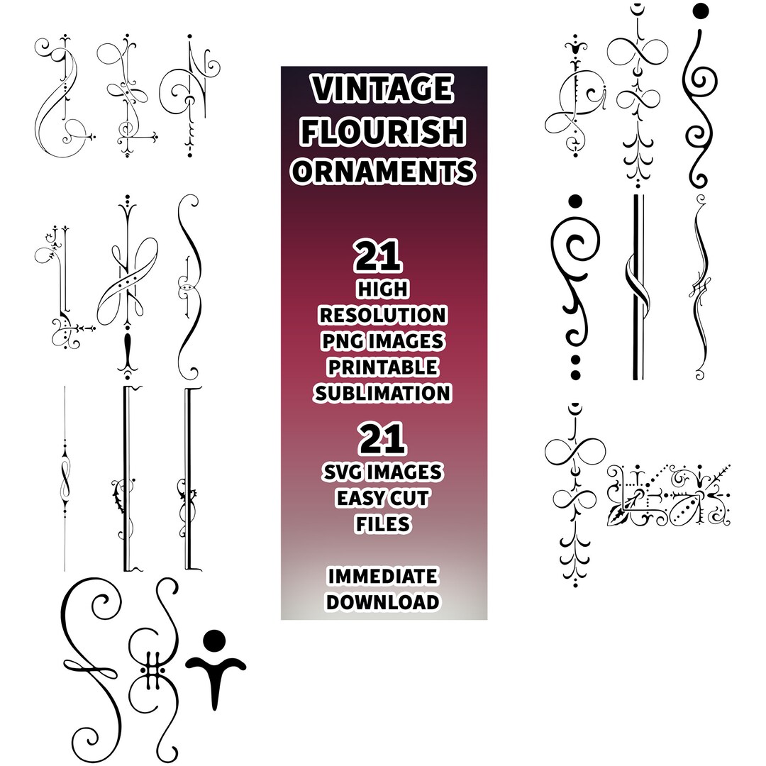 21 Vintage Flourishes SVG PNG Bundle, Ornament Svg, Border Clipart ...