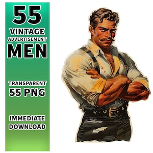 Vintage Ad Men Clipart Bundle, Vintage Männer PNG, Werbung Männer, Sexy Männer, gutaussehender Mann, Sexy PNG, Lustig, Lustige PNG, Mann PNG