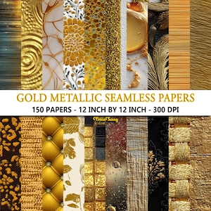 Gold Metallic Digital Paper Bundle: 150 JPG Patterns (12x12) (Digital Download)
