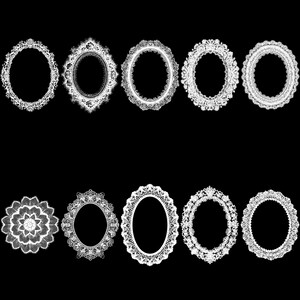 Puede incluir: Una colecci&oacute;n de marcos ovalados de encaje blanco con dise&ntilde;os intrincados sobre un fondo negro. Los marcos presentan patrones florales y geom&eacute;tricos. Perfectos para manualidades o proyectos decorativos.