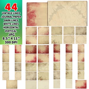 Vintage Journal Paper, Junk Journal Printable, Foldable Journal Paper, Scrapbook Paper, Lined Paper, Digital Download, Vintage Papers