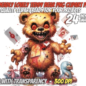 24 Deadly Lovely Teddy Bears Clipart bundle, commercial use PNG, teddy bear, toy horror clipart, cute horror clipart, scary teddy bear