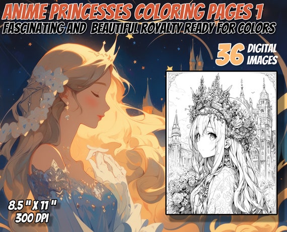 Princess Coloring Book - Manga Style Castle Art, 36 Pages