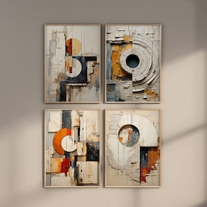 Abstract Cubism Wood Decay White Orange Blue Yellow Poster Set, Digital Download Wall Print, Large Printable Art, Abstract Print,