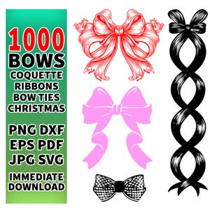 Bow Bundle, Coquette, Buon Natale, Fiocco per capelli, Papillon, Fiocco per striscioni, nastri, Fiocchi di nastro, Fiocco disegnato a mano, File di taglio PNG Cricut