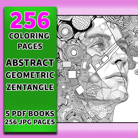 256 Abstract Zentangle Coloring Pages: Geometric Stress Relief (5 PDF Printables)