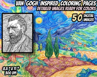 Van Gogh Coloring Pages: 50 Impressionism Art Images (Digital Download)
