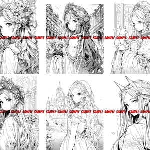 K&ouml;nnte beinhalten: Eine Schwarzwei&szlig;illustration von sechs Frauen mit langen, flie&szlig;enden Haaren und aufwendigen Frisuren. Jede Frau tr&auml;gt ein Kleid und hat einen anderen Gesichtsausdruck.