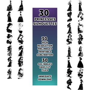 Princess Silhouette Bundle: 30 PNG & SVG Clipart (Digital Download)