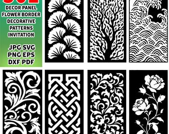 Schwarz & weiß Dekor Panel SVG Bundle: Cricut, Silhouette, Einladungskarte (Digitaler Download)