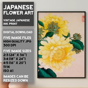 Japanese Flower Art Print, Japanese Art, Flower Wall Art, Floral Poster, Flower Poster, Yellow Green Artwork, Printable Wall Art