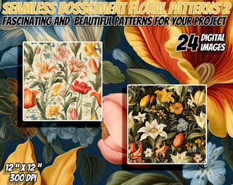 24 Ambrosius Bosschaert Inspired Floral Seamless Patterns Pack 2: Digital Paper, Printable Textures, Commercial Use, Instant Download