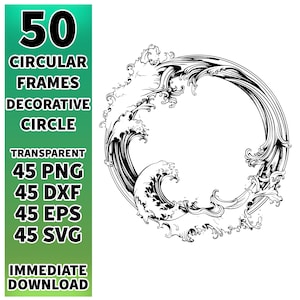 50 Circular Frame Bundle Clipart Set / Umriss & Stempel Grafiken / Dekoratives Element / Kreis png eps dxf svg / Rahmen svg / Cricut
