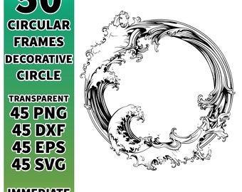 Elegante dekorative Kreise: 50 Einzigartige Konturen - svg eps png dxf (digitaler Download)