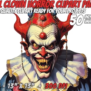 Clipart de terror de payaso malvado, clipart de Halloween, clipart de terror de payaso, payaso, imprimible, diario basura, álbum de recortes, descargas digitales