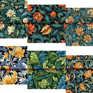 Floral Digital Paper Bundle, Flower Digital Paper, Floral Background, Vintage Scrapbook Paper, William Morris, 12x12 image 3