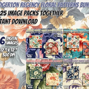 Floral Digital Paper Bundle, Blumen Digital Papier, Floraler Hintergrund, Vintage Scrapbook Papier, Bridgerton, Jane Austen, Regency, 12x12