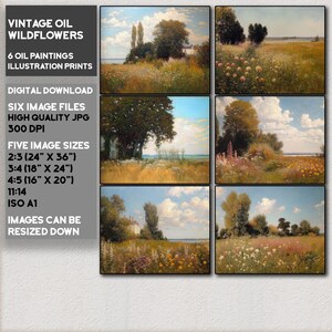 Printable Wildflower Field Landscape Oil Painting, Vintage Landscape Art Print, Country Field Wall Art Digital Download