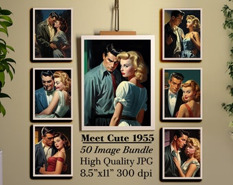 Mid Century Romance Clipart, Vintage Couples (1950s Style Digital Art)
