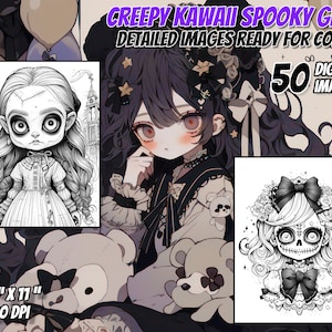 Creepy Kawaii Coloring Pages: Spooky Anime Girls (Printable Digital Download)