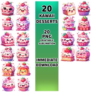 Paquete de imágenes prediseñadas de postre kawaii, imágenes prediseñadas de postre lindo, imágenes prediseñadas de pastel, imágenes prediseñadas kawaii, png kawaii, postre lindo, lindo