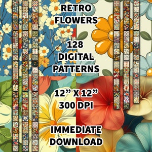 Retro Blumen Digital Papier Bundle, Blumen Digital Papier, Floraler Hintergrund, Retro Scrapbook Papier, Retro Blumen, 12x12