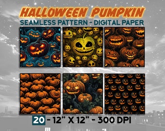 Halloween Kürbis digitales Papier Bundle, Halloween Kürbis nahtlose Muster, wiederholende Muster, Kürbislaterne, schnitzen, Süßes sonst gibt's Saures