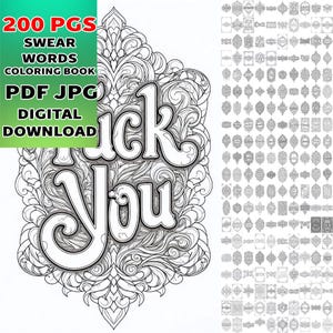 Swear Word Adult Coloring Book: 200 Printable Pages (PDF & JPG Downloadable Files)