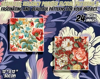 24 Regency Jane Austen Bridgerton Inspirado Seamless Patterns Pack 3: Papel Digital, Texturas Imprimibles, Uso Comercial, Descarga Instantánea