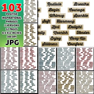 103 PNG Digital Inspirational Words, Embellishments Junk Journals, Printable Junk Journaling Words, Collage Ephemera, Vintage Words Quote