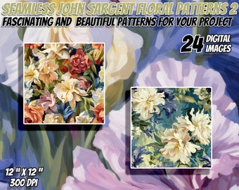 24 John Singer Sargent Inspiriert Floral Seamless Patterns Pack 2: Digitales Papier, druckbare Texturen, kommerzielle Nutzung, Sofortiger Download