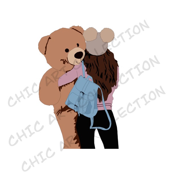 Black Woman  With Cute Teddy Bear PNG Clipart, Fashion Girl Clipart, Teddy Bear PNG, Woman Clipart, Girl Clipart, Winter Clipart
