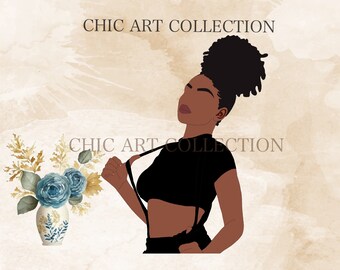 Afro girl Clipart, Black Queen PNG, Black Woman Clipart, Black Girl Clipart, Fashion Girl Clipart, Hair Clipart, Black Girl Magic, Afro Girl