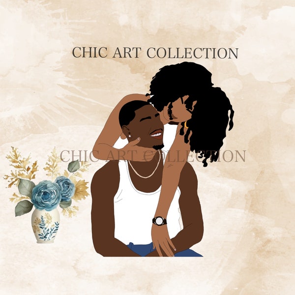 Black Couple PNG, Black Couple Art, Black Couple Portrait Illustration, Afro couple PNG, Couple Clipart, Afro Black Couple Relationship Goal