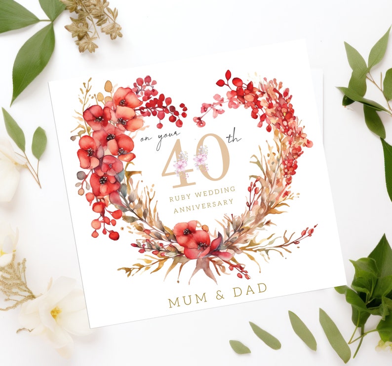 Ruby 40th Wedding Anniversary Personalised Card for 40th 50th 60th ...