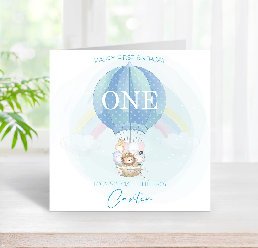 1st 2nd 3rd Birthday Card Cute Animals, Personalised Blue Boy Age 1 2 3 ...