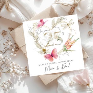 Tarjeta personalizada para el 25.º aniversario de bodas de plata para la pareja especial. Un hito importante: 25 años juntos. Para padres, familiares y amigos (C242). imagen 3