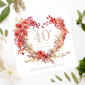 Ruby 40th Wedding Anniversary Personalised Card for 40th 50th 60th ...