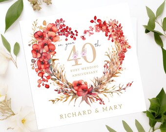 40th Anniversary Card Ruby Wedding Anniversary - Etsy UK