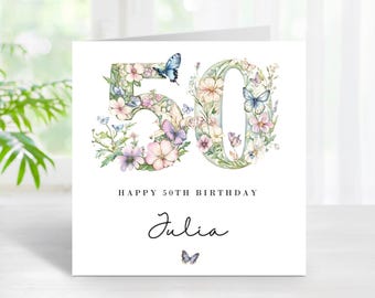 Personalised 50th Birthday Card Age 50 Female Any Name Or Relations Mum Daughter Auntie Niece Grandma Friend Keepsake For Her (C222)